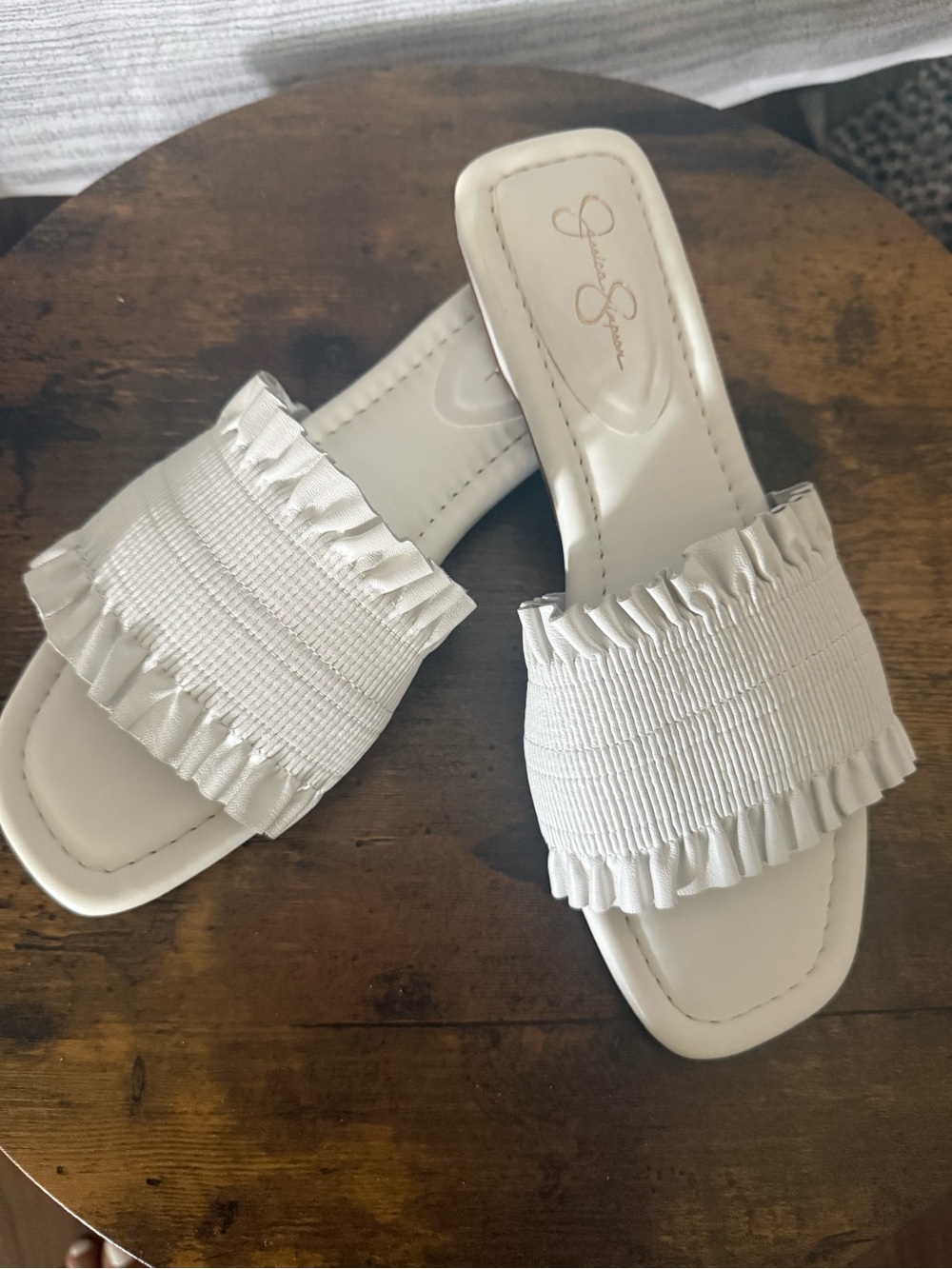 Jessica Simpson White Ruffle Slide Sandals - Picture 4 of 5